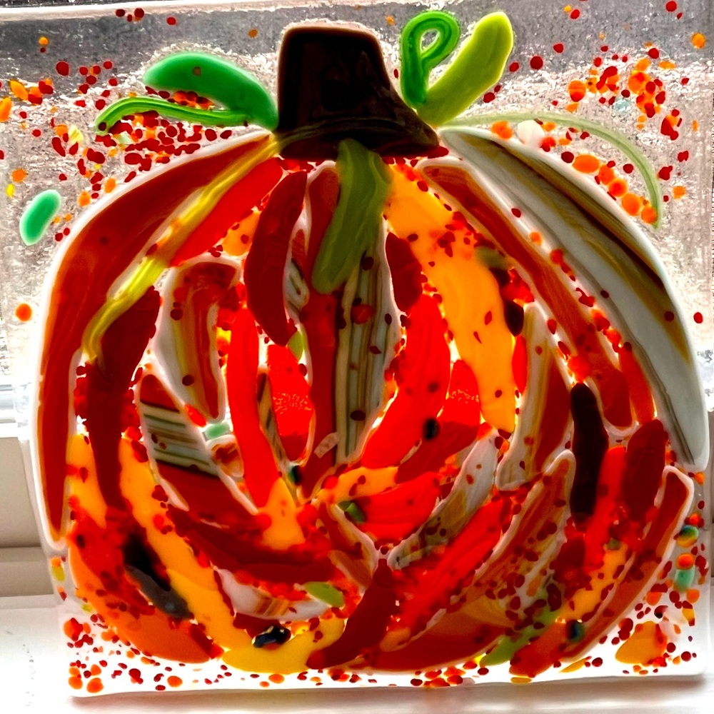 Fused Glass Pumpkin Tile